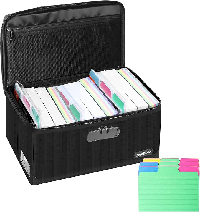 JUNDUN Index Card Holder with 48 Pieces 3x5 Inch Index Cards Dividers, by JUNDUN