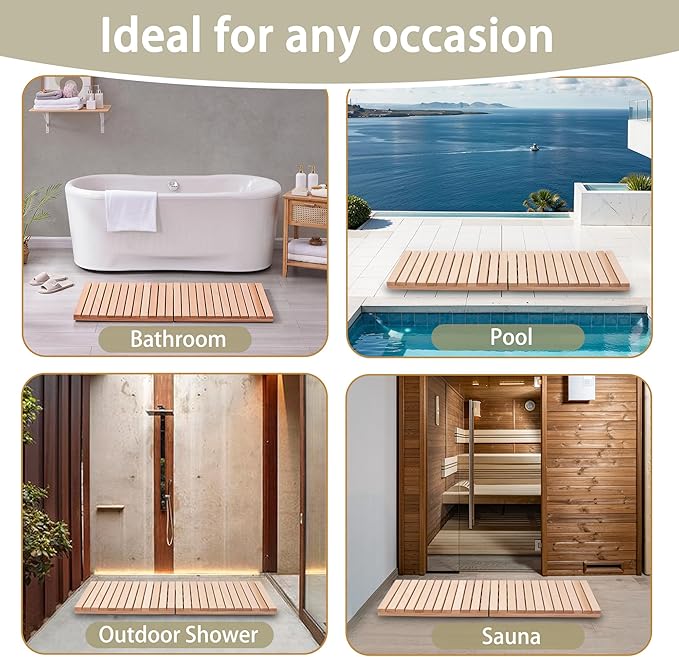 bingaai Cedar Wood Bath Mat 48 × 23.6 in, Wooden Bath Mats, Cedar Wood Shower - Image 5