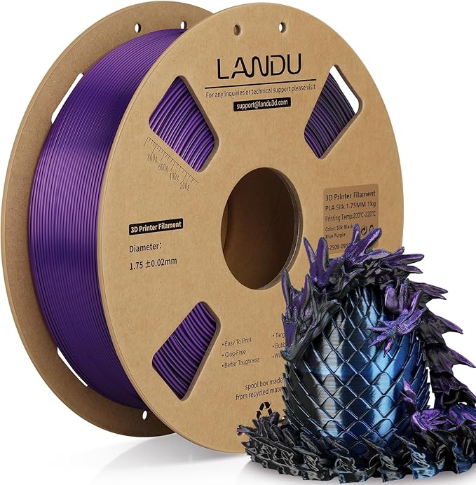 LANDU Silk Tri-Color PLA Filament 1.75mm 1Kg, Triple Color Silk PLA Filament by LANDU
