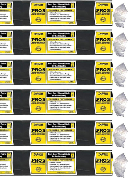 Dewitt 6-Pack Pro-5 Weed Barrier Fabric 5 oz, 6 x 250 Feet – Heavy-Duty Woven by DeWitt
