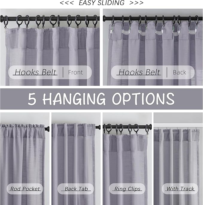 Lavender/Light Violet Linen Back Tab Curtains 64 Inches Long 2 Panels Set - Image 2