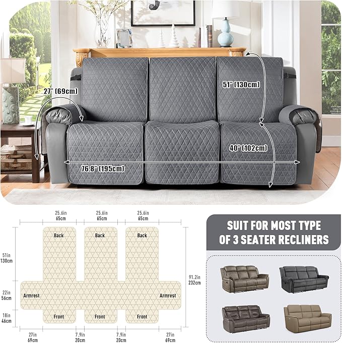 TAOCOCO 100% Waterproof Recliner Cover, Non-Slip Washable Reclining Couch Cover - Image 2