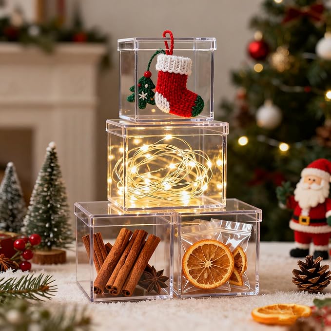 Acrylic Box Clear Boxes with Lids 4 Pieces Acrylic Display Cube Graduation - Image 6