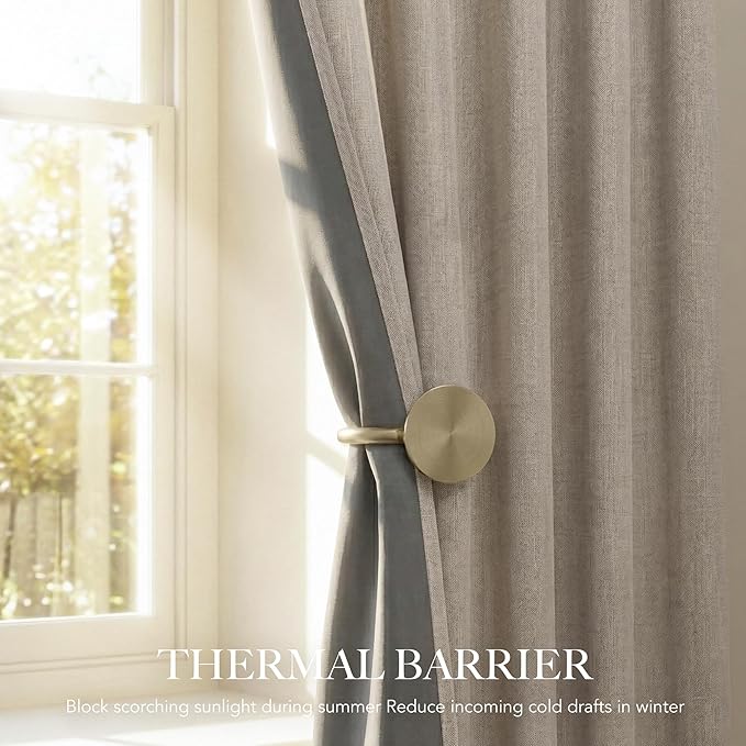 RYB HOME Natural Beige 100% Blackout Linen Curtains 78 inch Long, Thermal - Image 4
