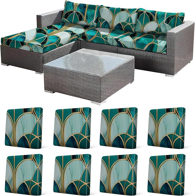 8Pcs Stretch Patio Cushion Cover, Art Deco Geometric Pattern Couch & Sofa by CALBODE