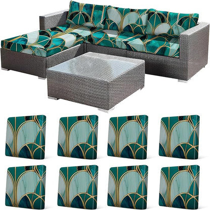 8Pcs Stretch Patio Cushion Cover, Art Deco Geometric Pattern Couch & Sofa by CALBODE