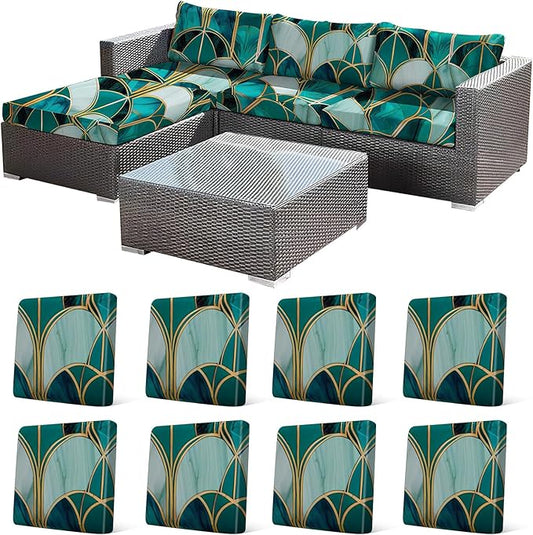 8Pcs Stretch Patio Cushion Cover, Art Deco Geometric Pattern Couch & Sofa by CALBODE