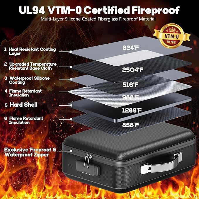 Fireproof Document Box, Hard Case Highly Flame-Resistant Fire Proof Waterproof - Image 3