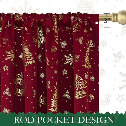 NICETOWN 2 Panels Christmas Red Rod Pocket 42 x 36 Inch Valance Curtains - Image 2