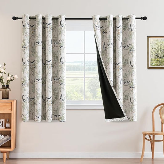 H.VERSAILTEX Floral 100% Blackout Curtains 63 inch Length 2 Panels Set Printed by HVERSAILTEX