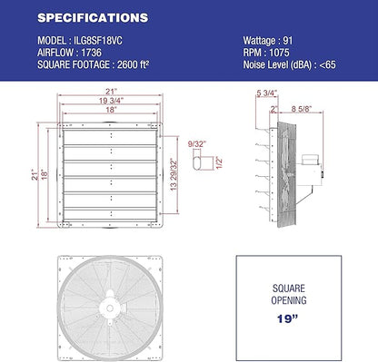 iLiving 18" Shutter Exhaust Fan - Image 4
