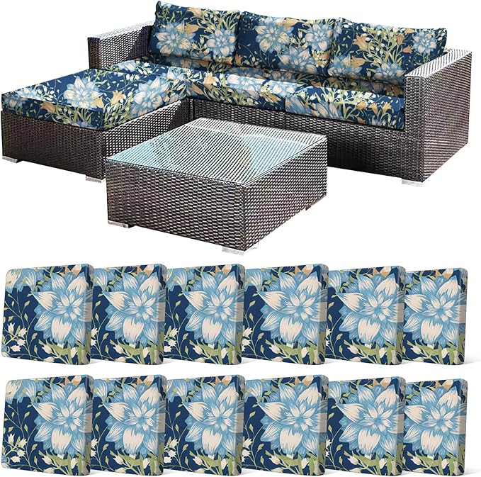 12Pcs Stretch Patio Cushion Cover, Printed Couch & Sofa Slipcovers by CALBODE