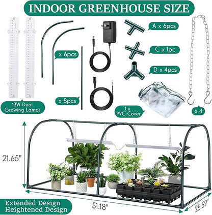 Meonum Mini Greenhouse with Grow Light, 51.18 "L x 25.59" W x 21.65" H Portable - Image 2
