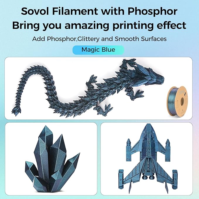 Sovol Silk PLA Filament with Blue Glitter 1kg 1.75mm, Color Changeable 3D - Image 2