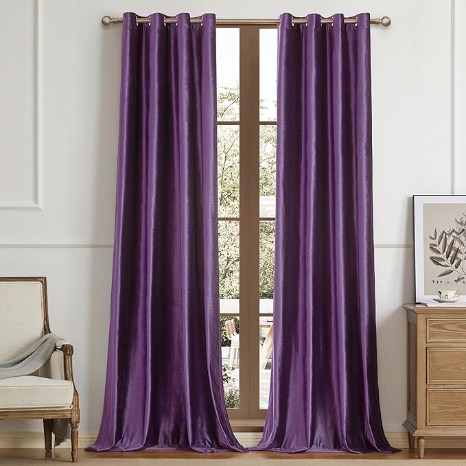 BULBUL Violet Velvet Curtains 84 inches Luxury Elegant Purple Living Room by ModernShinyVelvetCurtains