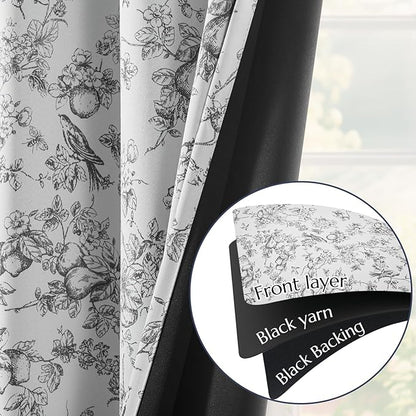 jinchan 95% Blackout Floral Curtains 84 Inches Long, Printed Flower Black - Image 7