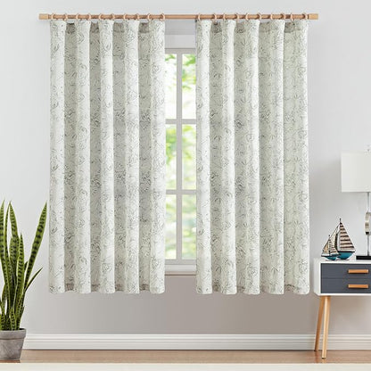 jinchan Floral Curtains 63 Inch Length Charcoal Grey Flower Linen Farmhouse by JINCHAN
