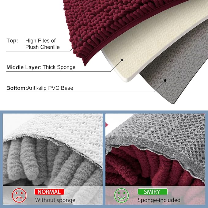 Smiry Luxury Chenille Bathroom Rugs 71x47, Extra Soft and Absorbent Shaggy Bath - Image 5
