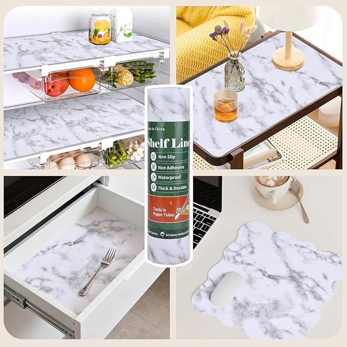 Shelf Liners for Kitchen Cabinets 17in x 30FT, Non Adhesive Drawer Liner Marble - Image 9