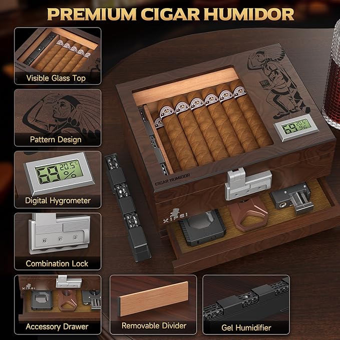 XIFEI Cigar Humidor, Glass Top Humidor Box - Image 2