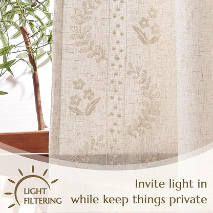 jinchan Belrose Lined Linen Blend Curtains Boho Floral Curtains - Image 5
