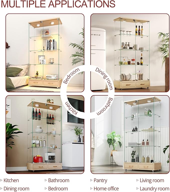 Yoluckea 4 Tier Glass Display Cabinet - Image 6