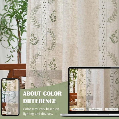 jinchan Belrose Linen Curtains for Bedroom Floral Curtains 63 Inch Length Linen - Image 8