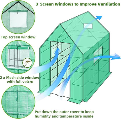 Greenhouse for Outdoors with Screen Windows, Ohuhu Upgraded 4 Tiers 11 Shelves - Image 2