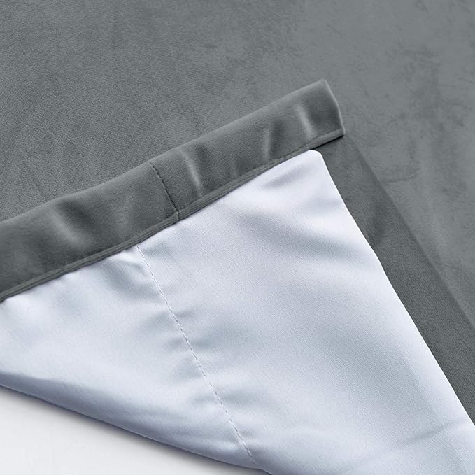 ChadMade Extra Wide Blackout Lined Premium Velvet Curtain Natural Grey 120Wx96L - Image 5