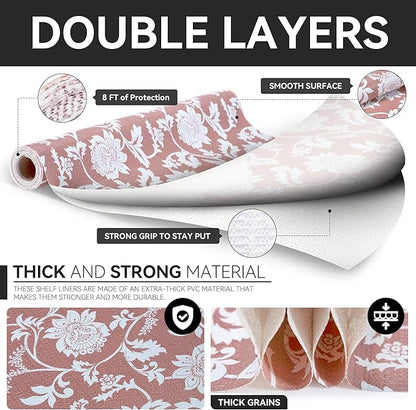 RAY STAR Shelf Liner, Non Adhesive Pink Floral Kitchen Cabinet Liner - Image 7