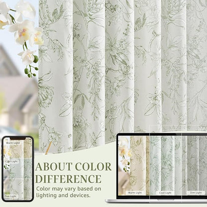 jinchan Floral Curtains 108 Inch Length Sage Green Flower Linen Farmhouse - Image 6