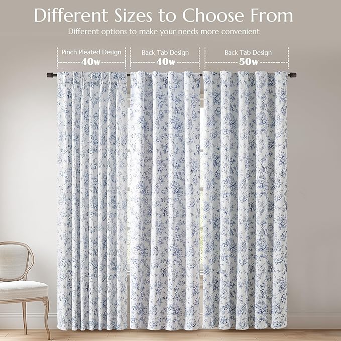jinchan Pinch Pleated 95% Blackout Floral Curtains, Printed Flower Room - Image 5