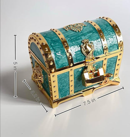 Large Double-layer Retro Metal Jewelry Chest, Pirate-style Lion Head Relief - Image 3
