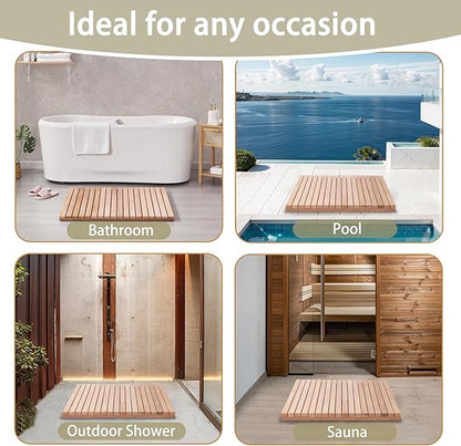 bingaai Cedar Wood Shower Mat 36" × 36" Square, Cedar Wooden Bath Mats - Image 5