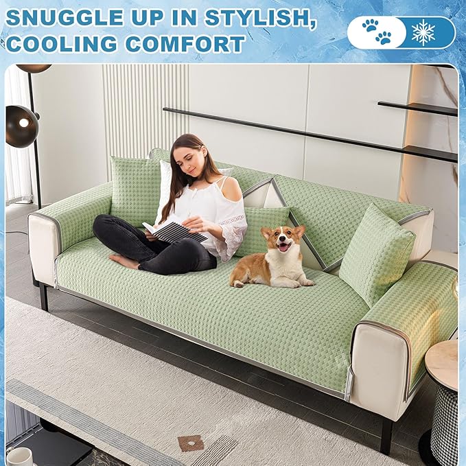 OTOB Cooling Dog Couch Cover Ice Silk Fiber, Washable & Non Slip Sofa - Image 7