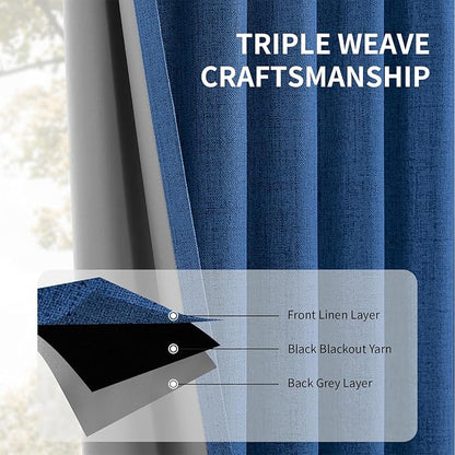 CUCRAF Linen 100% Blackout Curtains 90 Inch Length 2 Panels Set, Back Tab and - Image 6