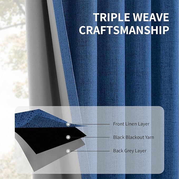 CUCRAF Linen 100% Blackout Curtains 120 Inch Length 2 Panels Set, Back Tab and - Image 6