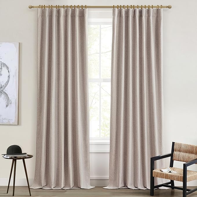Extra Long Faux Linen Curtains 132 Inches Long by QJMYDECO