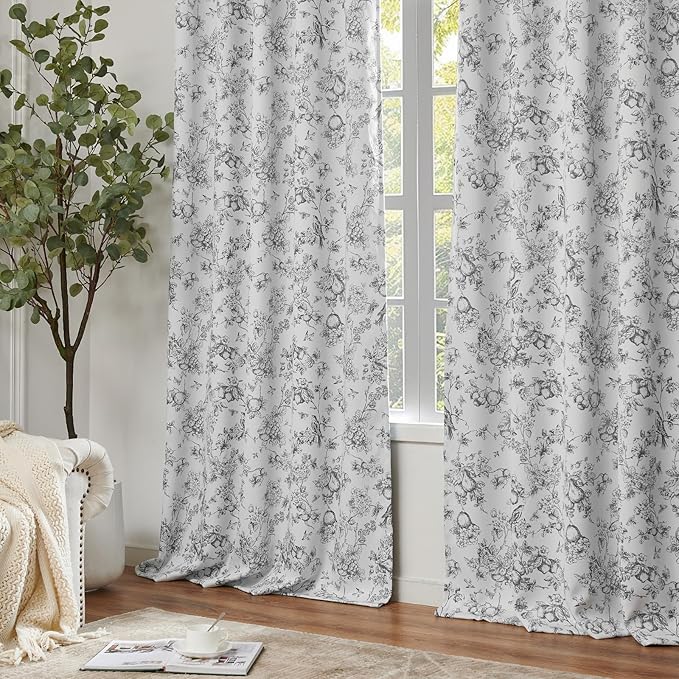 jinchan 95% Blackout Floral Curtains 96 Inches Long, Printed Flower Black - Image 5