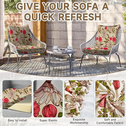 14Pcs Stretch Patio Cushion Cover, Floral Couch & Sofa Slipcovers - Image 3