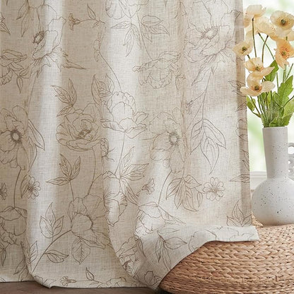 jinchan Floral Linen Curtains for Living Room 96 Inch Length Taupe Flower - Image 7