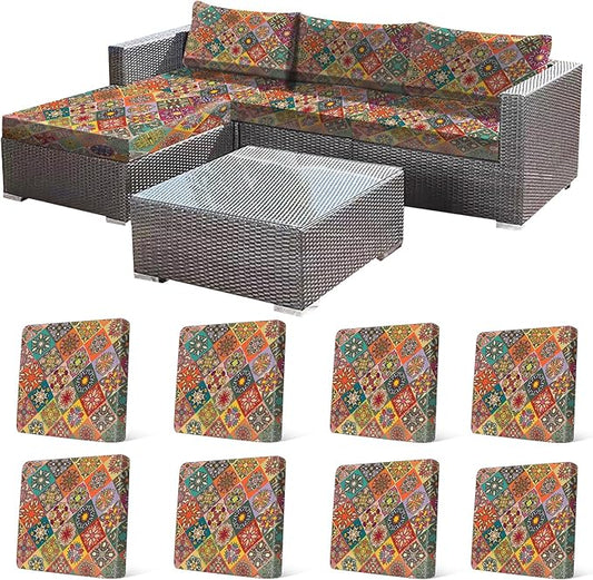 8Pcs Stretch Patio Cushion Cover, Bohemian Colored Geometric Pattern Couch by CALBODE