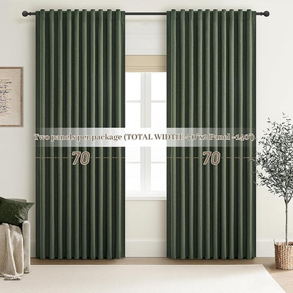 Dark Olive Green Curtains 70 Inch Length Extra Wide Pleated Black Out 84 Inch - Image 7