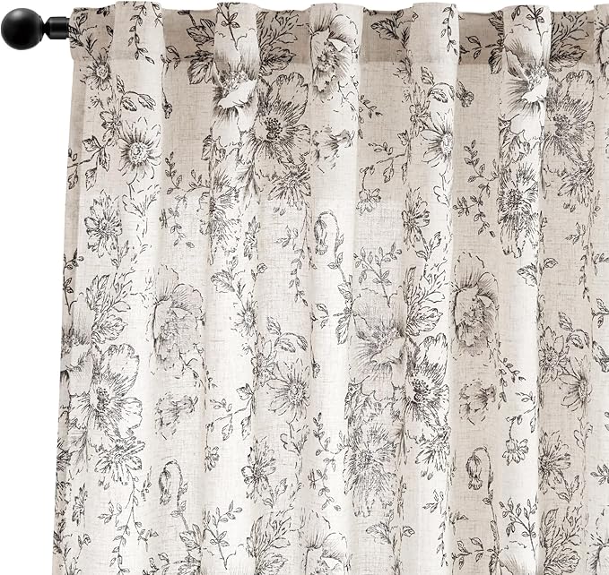 jinchan Linen Blend Curtain Floral Curtains Extra Wide - Image 8
