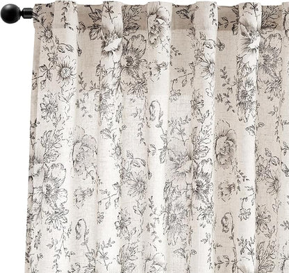 jinchan Linen Blend Curtain Floral Curtains Extra Wide - Image 8
