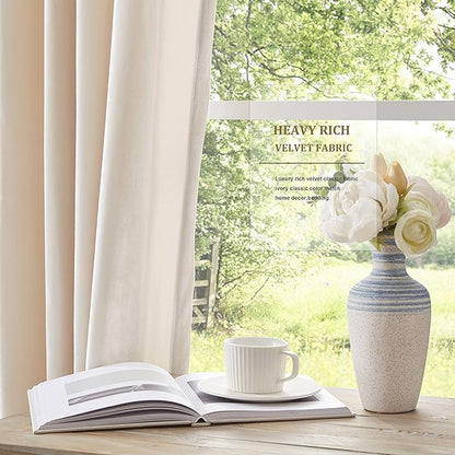 BULBUL Cream Velvet Curtains 63 inch:Ivory Luxury Elegant Living Room - Image 4