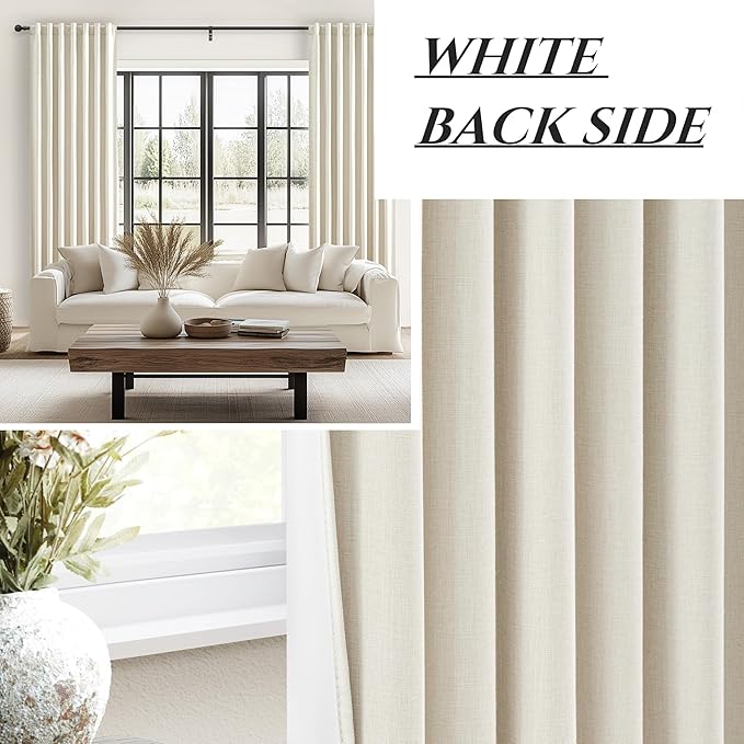 Warm Cream Room Darkening Curtains 72 Inches Long 2 Panels Burg, Linen Heavy - Image 7