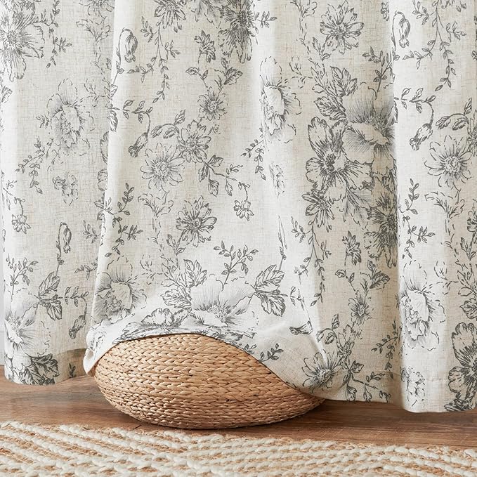 jinchan Linen Blend Curtain Floral Curtains - Image 6