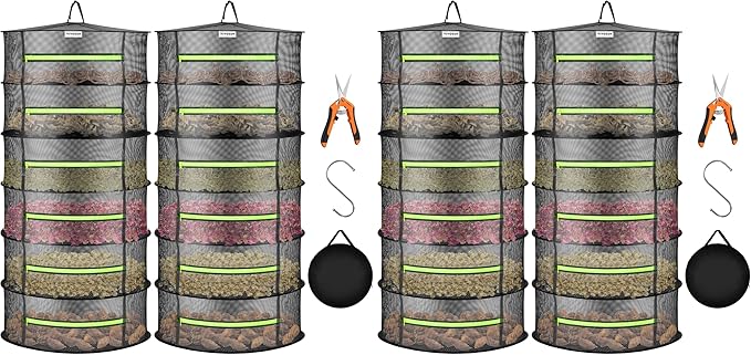 VIVOSUN 4-Pack 6-Layer Mesh Drying Rack Hanging Design by VIVOSUN