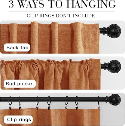 RYB HOME Burnt Orange Total Blackout Curtains Linen Texture, Rustic Fall - Image 7